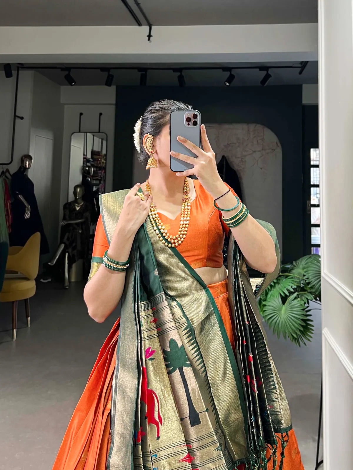 Silk Paithani Lehenga Choli | Jacquard Silk Zari Weaving Lehenga for Weddings & Festive Wear (Orange)